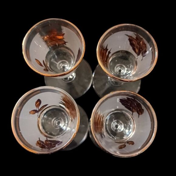 Libbey Golden Foliage Cordial Glasses Frosted Stemmed Gold Oak Leaf MCM Mad Men. - Picture 7 of 16